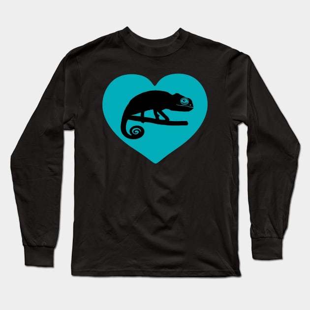 Blue Cute Chameleon Heart for Chameleon Lovers Long Sleeve T-Shirt by Mochi Merch